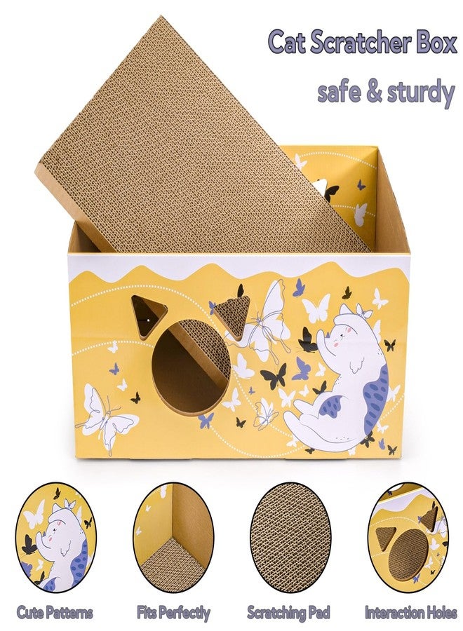Tlence 2 Pack Cardboard Cat Scratcher Boxes, 16.5 Inch Heavy Duty Cat Scratching Bed, Large Kitten Lounger with Double-Sided Scratch Pad, Hideaway House with Interactive Hole for Indoor Cats - Image 3